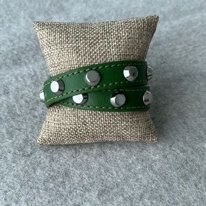 Michael Kors green Leather Double Wrap Studded Cuff Bracelet